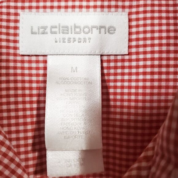 Liz Claiborne Liz Sport Button Up Shirt Top Red Check No-Iron 100% Cotton Size M - Picture 4 of 15